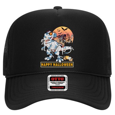 Rocker Skeleton Witch Riding Mummy Dinosaur T Rex Halloween Gift Trucker Hat