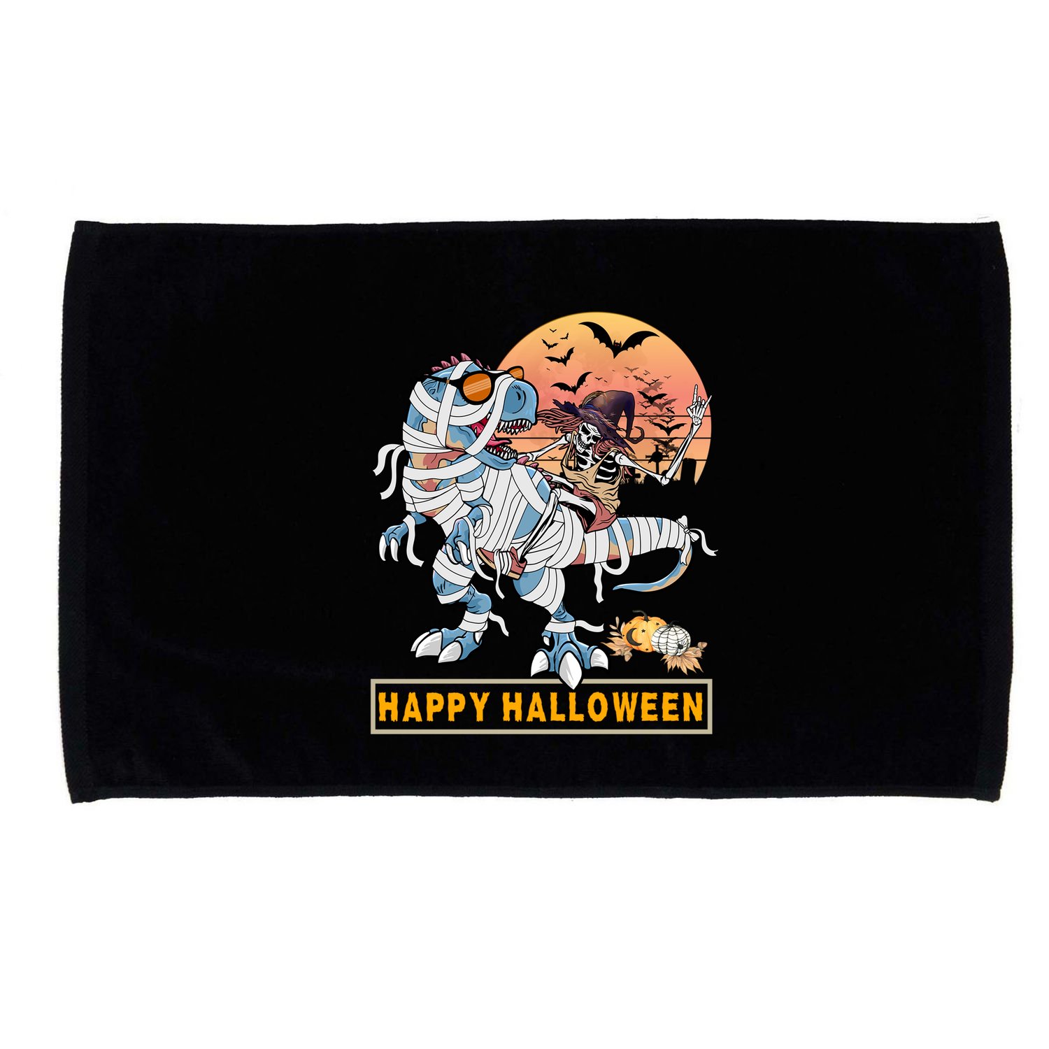 Rocker Skeleton Witch Riding Mummy Dinosaur T Rex Halloween Gift Microfiber Hand Towel
