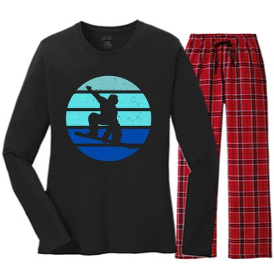 Retro Snowboarding Winter Sport Women's Long Sleeve Flannel Pajama Set 