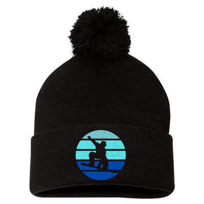 Retro Snowboarding Winter Sport Pom Pom 12in Knit Beanie