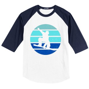 Retro Snowboarding Winter Sport Baseball Sleeve Shirt