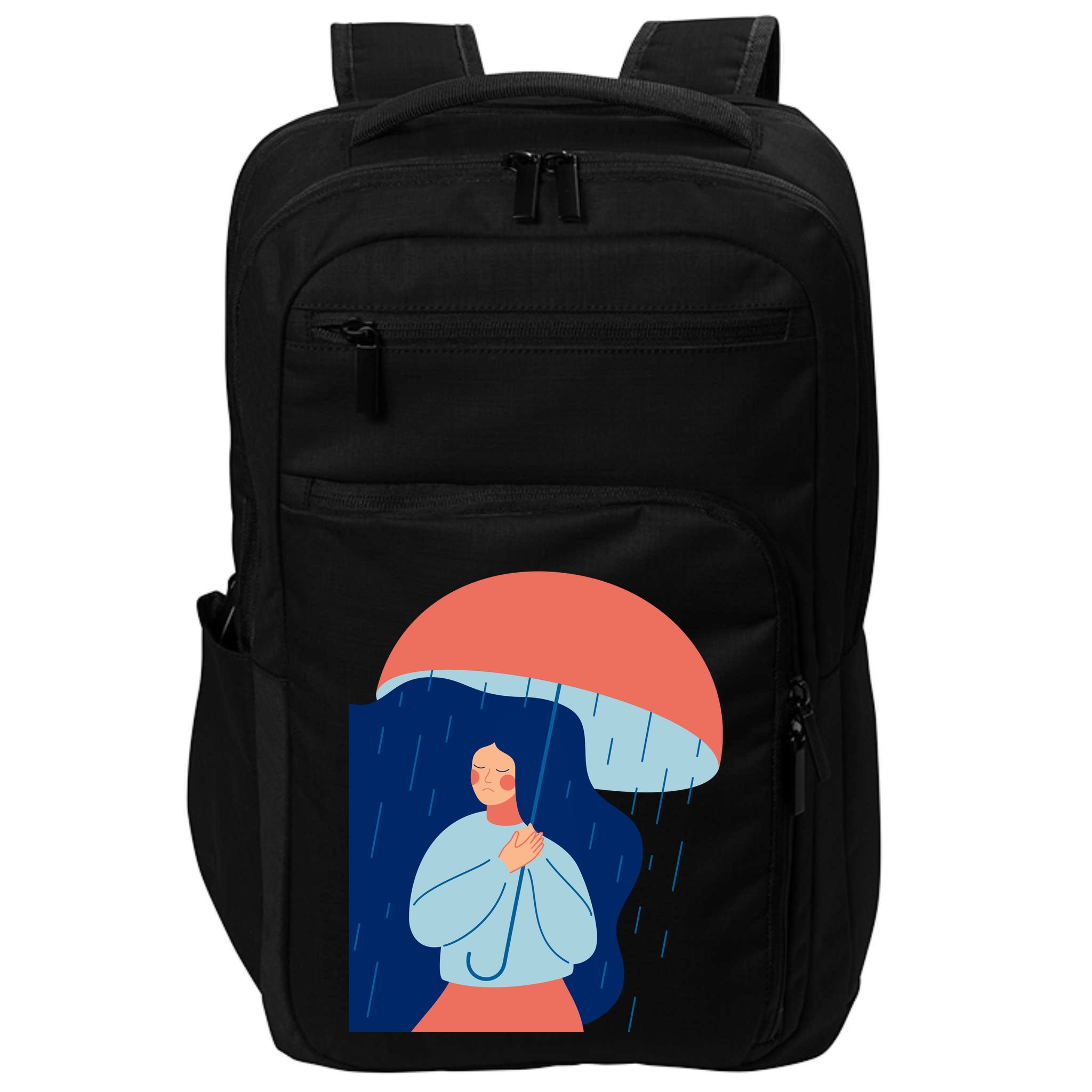Rainy Sad Woman With Umbrella Mental Health Awareness Impact Tech Backpack