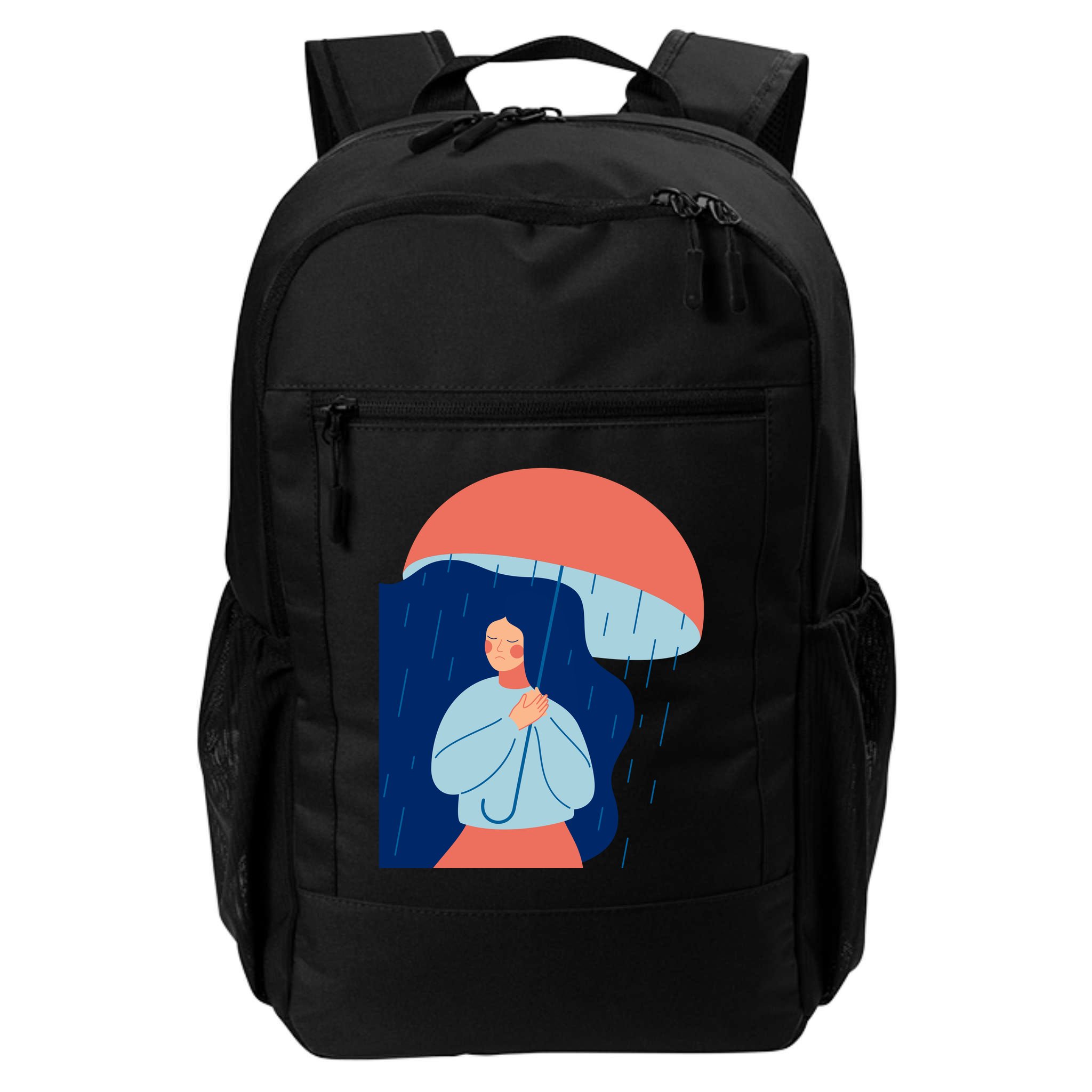 Rainy Sad Woman With Umbrella Mental Health Awareness Backpack