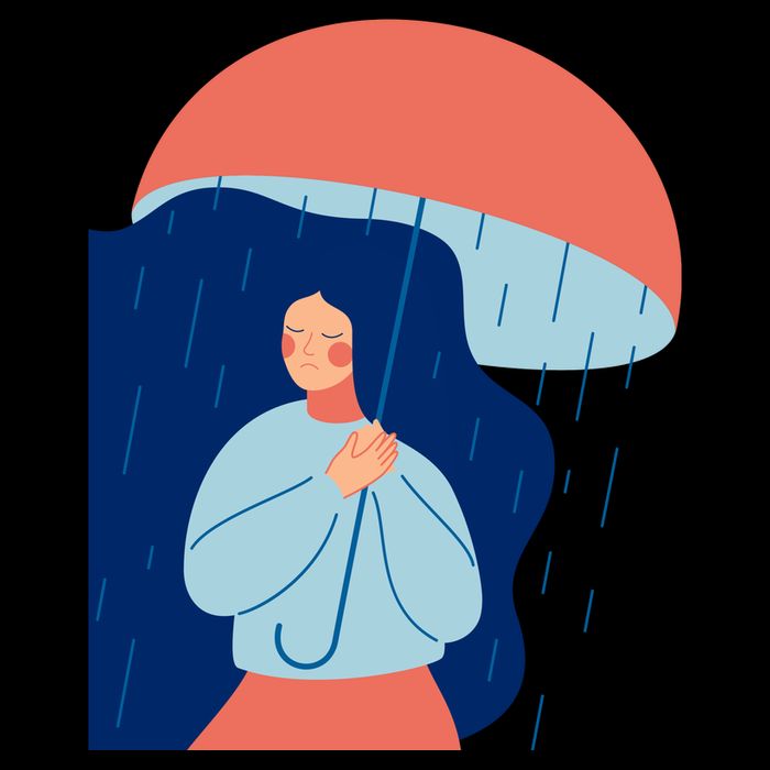 Rainy Sad Woman With Umbrella Mental Health Awareness Drawstring Bag