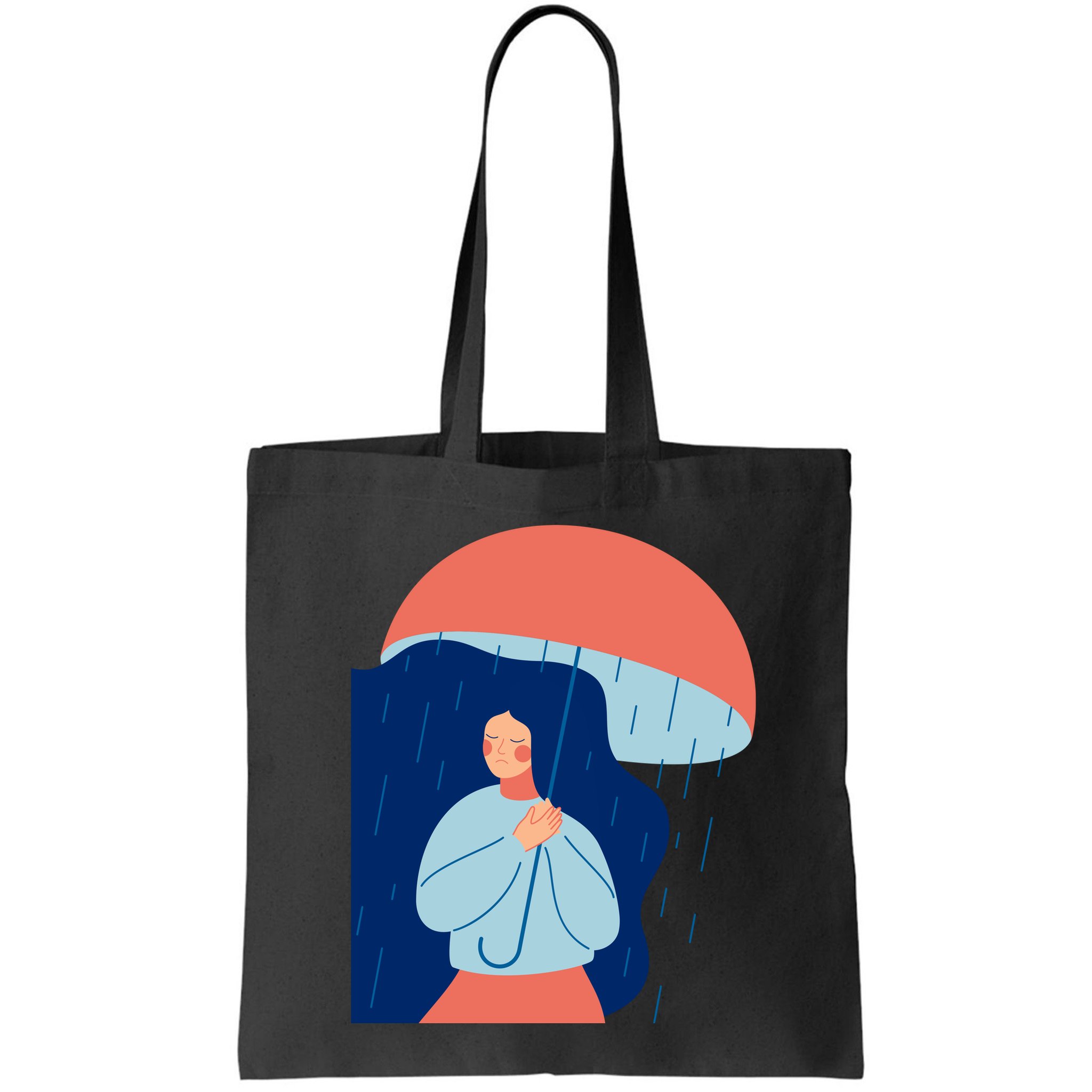 Rainy Sad Woman With Umbrella Mental Health Awareness Bag