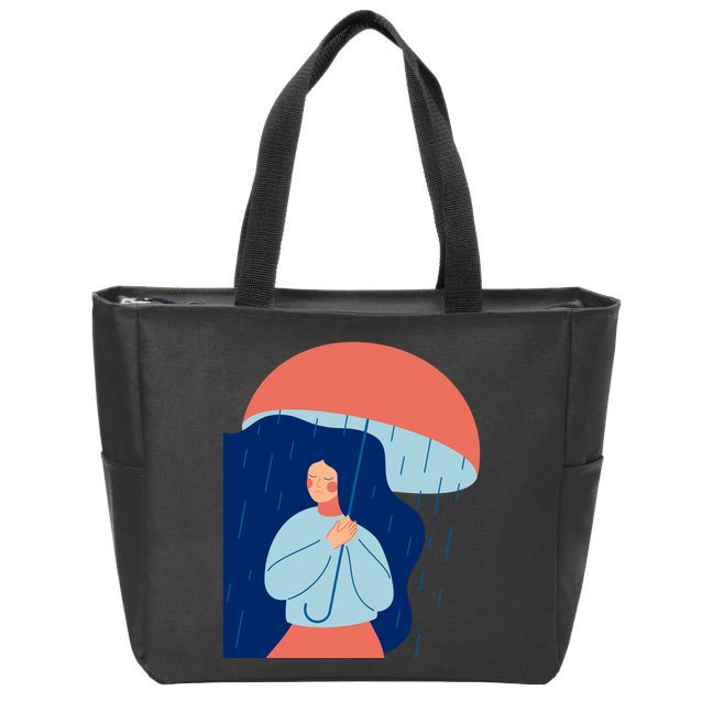 Rainy Sad Woman With Umbrella Mental Health Awareness Zip Tote Bag