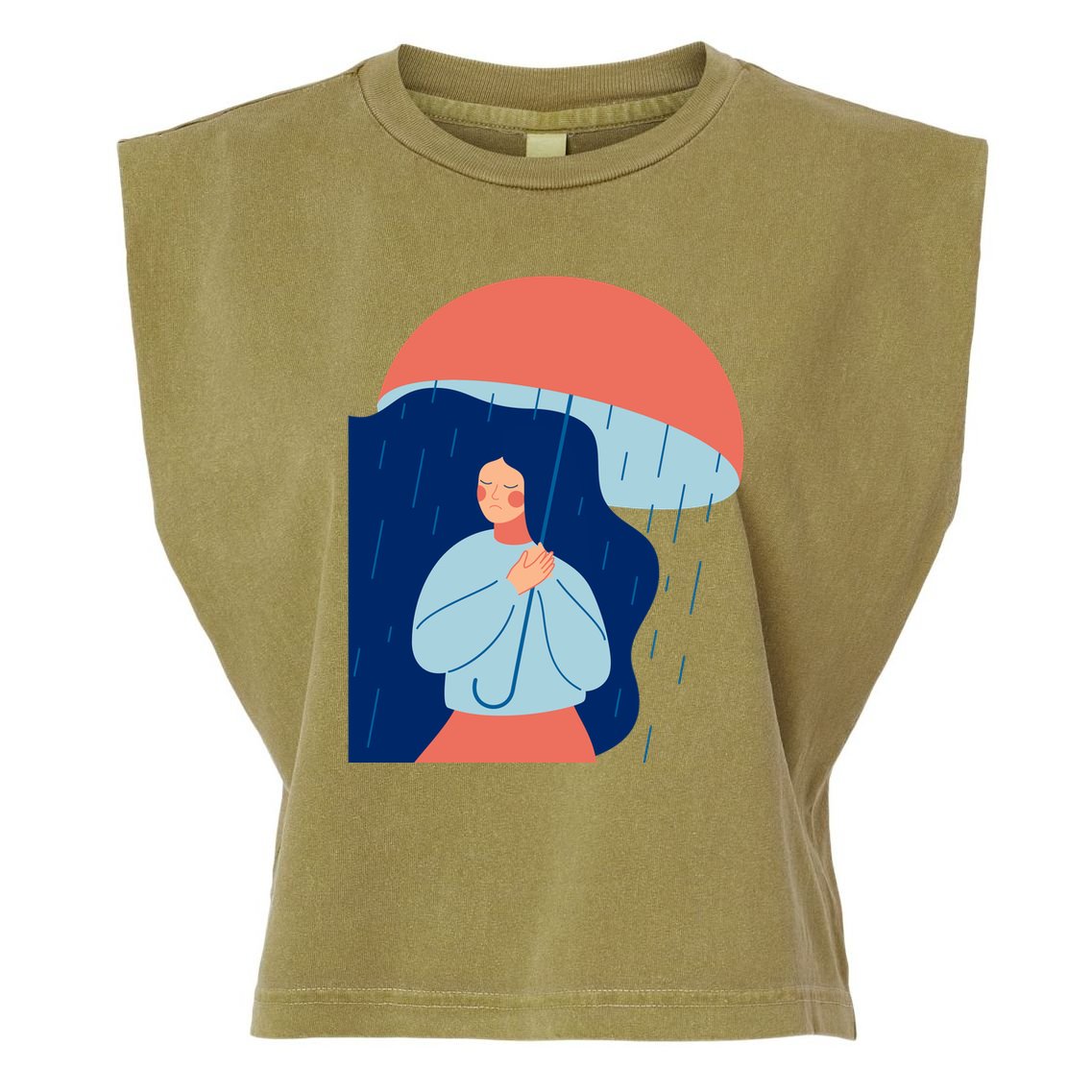 Rainy Sad Woman With Umbrella Mental Health Awareness Garment-Dyed Women's Muscle Tee