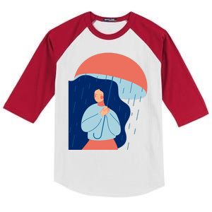 Rainy Sad Woman With Umbrella Mental Health Awareness Kids Colorblock Raglan Jersey