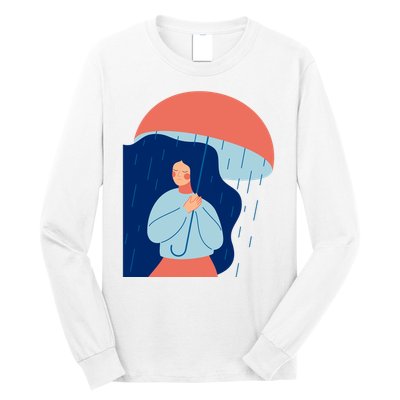 Rainy Sad Woman With Umbrella Mental Health Awareness Long Sleeve Shirt