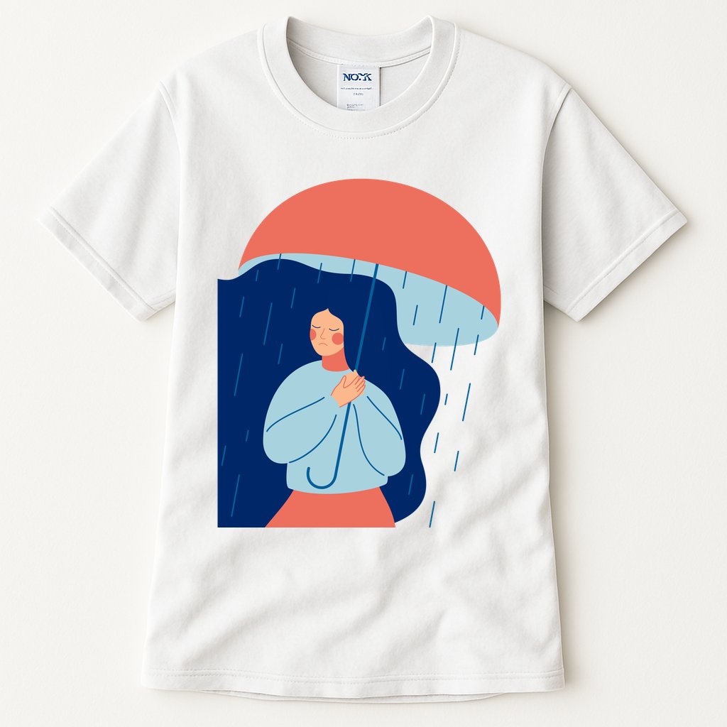 Rainy Sad Woman With Umbrella Mental Health Awareness Tall T-Shirt