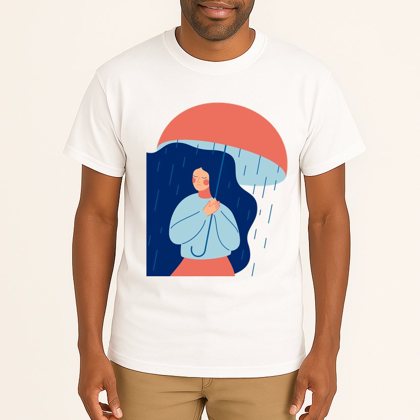Rainy Sad Woman With Umbrella Mental Health Awareness Tall T-Shirt