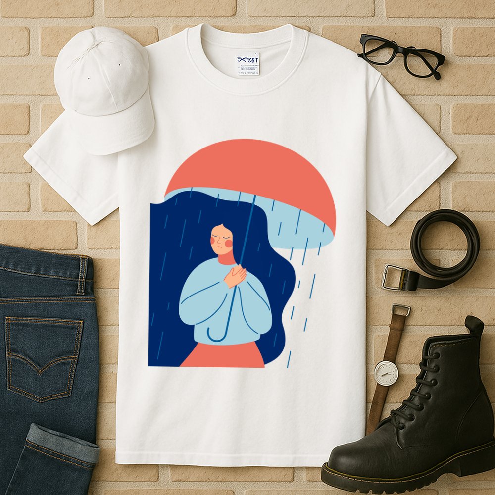 Rainy Sad Woman With Umbrella Mental Health Awareness Tall T-Shirt