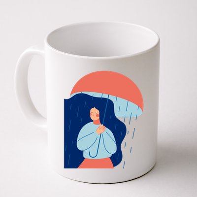 Rainy Sad Woman With Umbrella Mental Health Awareness Mug