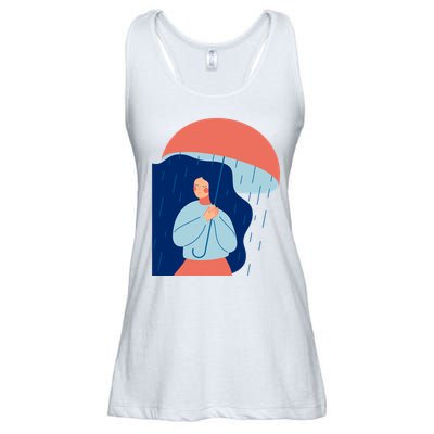 Rainy Sad Woman With Umbrella Mental Health Awareness Ladies Essential Flowy Tank