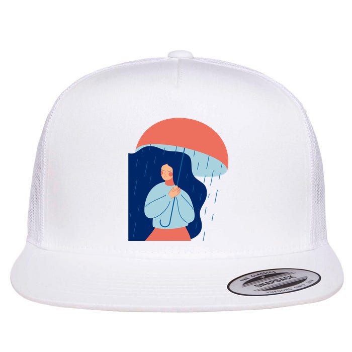 Rainy Sad Woman With Umbrella Mental Health Awareness Flatbill Hat