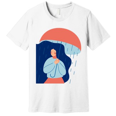 Rainy Sad Woman With Umbrella Mental Health Awareness Premium T-Shirt