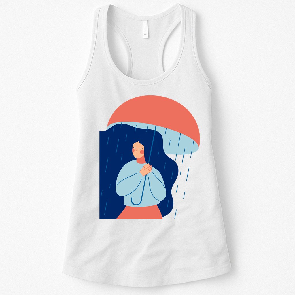 Rainy Sad Woman With Umbrella Mental Health Awareness Womens Tank Top