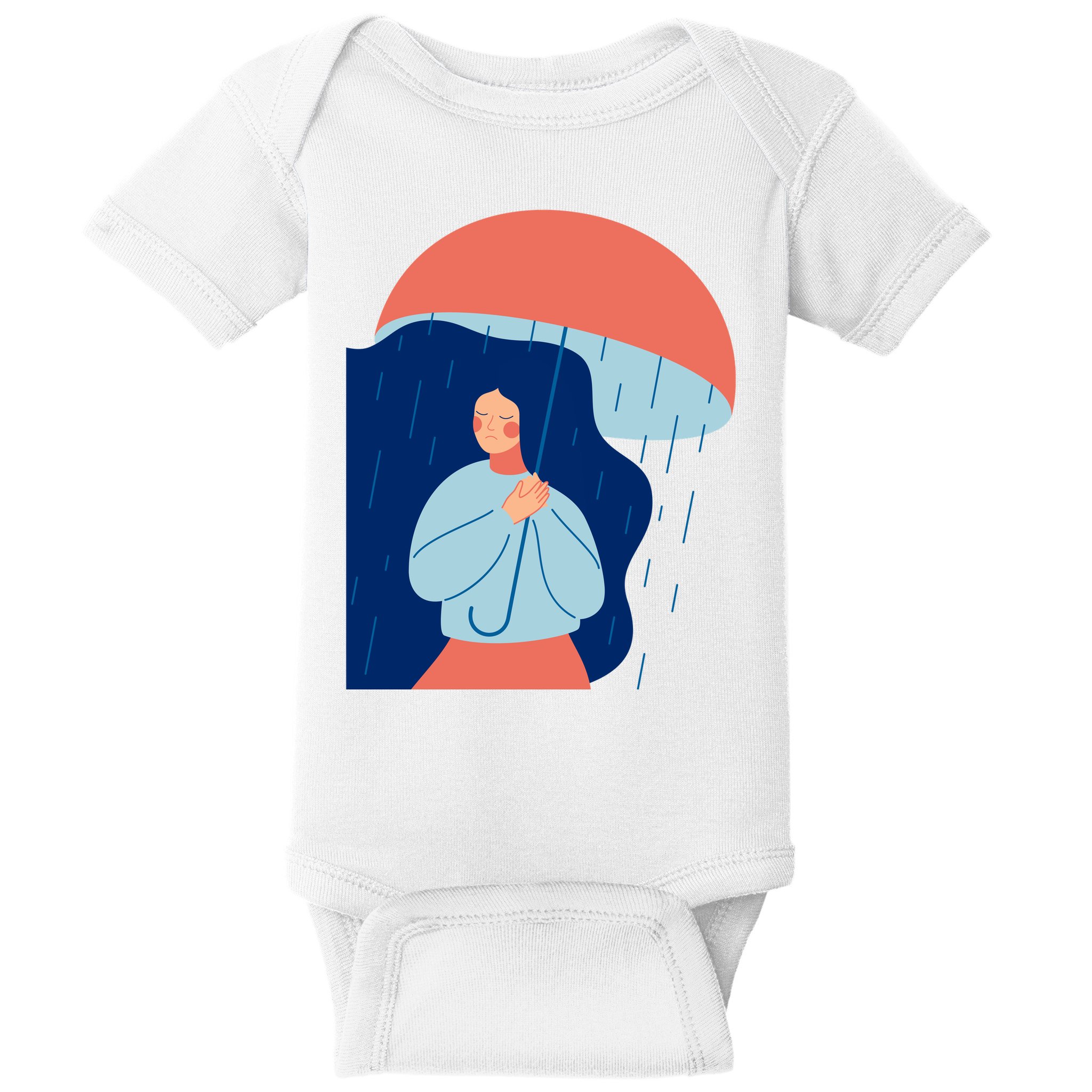 Rainy Sad Woman With Umbrella Mental Health Awareness Baby Bodysuit