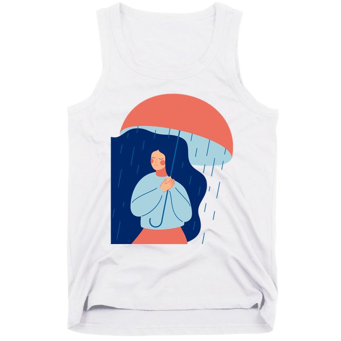 Rainy Sad Woman With Umbrella Mental Health Awareness Tank Top