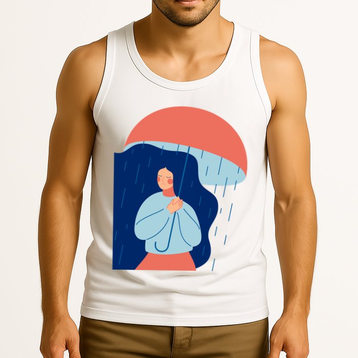 Rainy Sad Woman With Umbrella Mental Health Awareness Tank Top