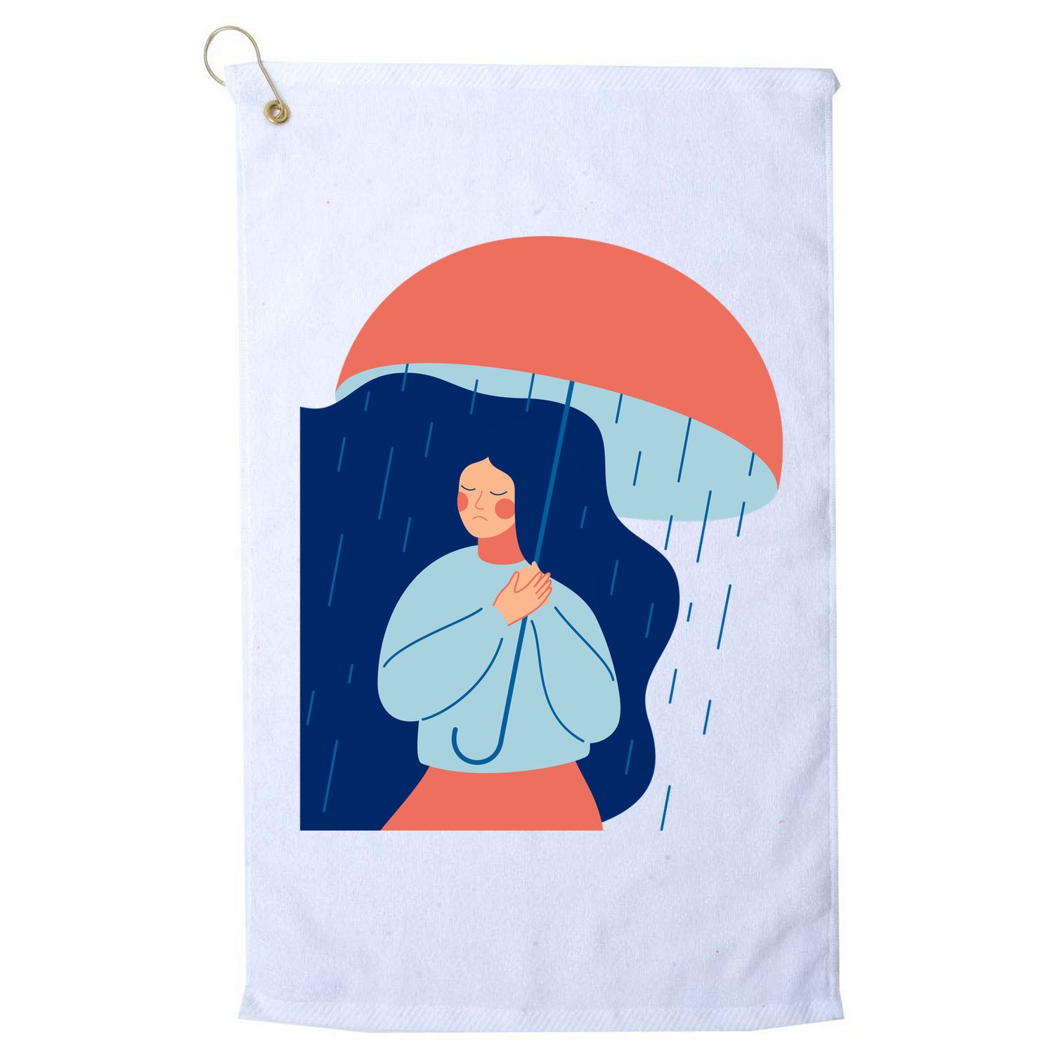 Rainy Sad Woman With Umbrella Mental Health Awareness Golf Towel