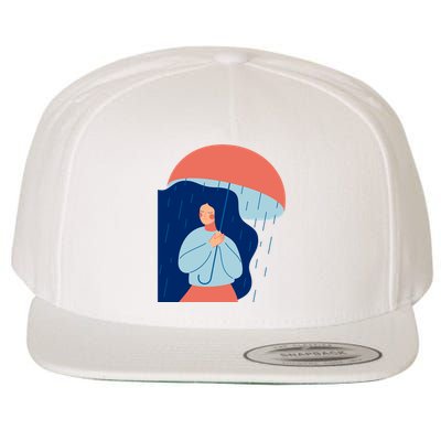 Rainy Sad Woman With Umbrella Mental Health Awareness Wool Snapback Cap