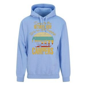 Retired Side WeRe All Happy Campers Retired Camping Crew Unisex Surf Hoodie