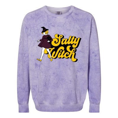 Retro Salty Witch Funny Halloween Girl Colorblast Crewneck Sweatshirt