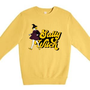 Retro Salty Witch Funny Halloween Girl Premium Crewneck Sweatshirt