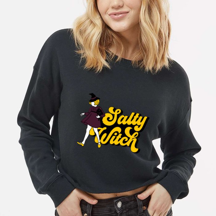 Retro Salty Witch Funny Halloween Girl Cropped Pullover Crew