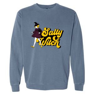 Retro Salty Witch Funny Halloween Girl Garment-Dyed Sweatshirt