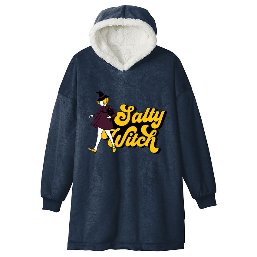 Retro Salty Witch Funny Halloween Girl Hooded Wearable Blanket