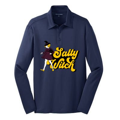 Retro Salty Witch Funny Halloween Girl Silk Touch Performance Long Sleeve Polo