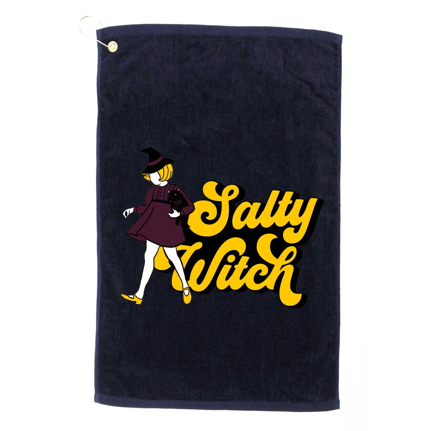 Retro Salty Witch Funny Halloween Girl Golf Towel