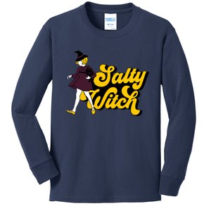 Retro Salty Witch Funny Halloween Girl Kids Long Sleeve Shirt