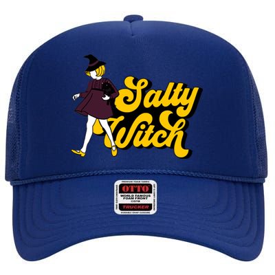 Retro Salty Witch Funny Halloween Girl High Crown Mesh Back Trucker Hat