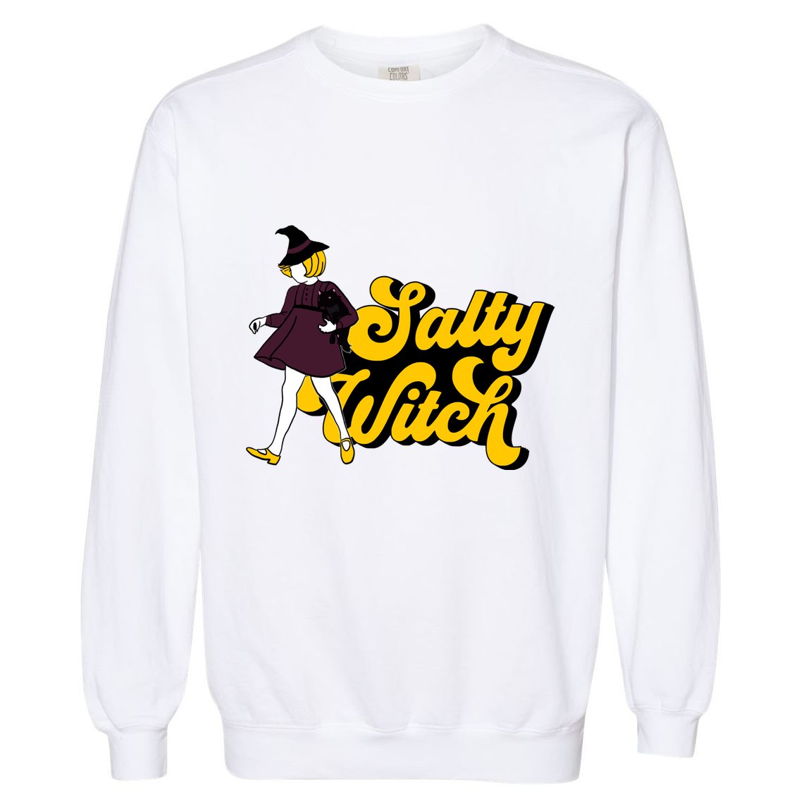 Retro Salty Witch Funny Halloween Girl Garment-Dyed Sweatshirt