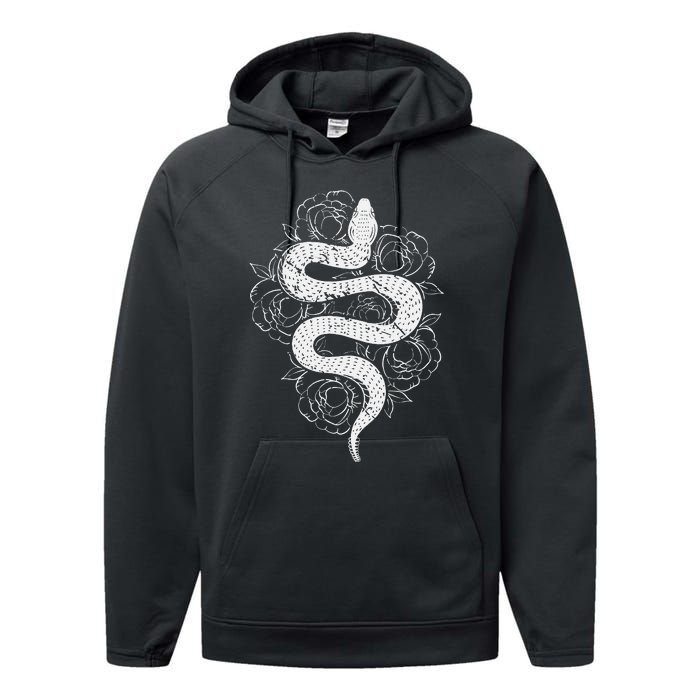 Reptile Snake Whisperer Rose Flower Snake Performance Fleece Hoodie