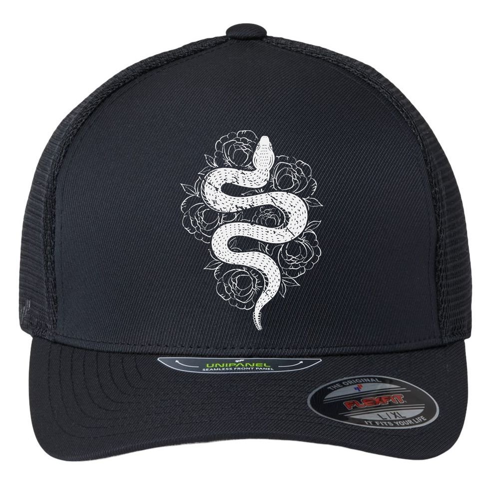 Reptile Snake Whisperer Rose Flower Snake Flexfit Unipanel Trucker Cap