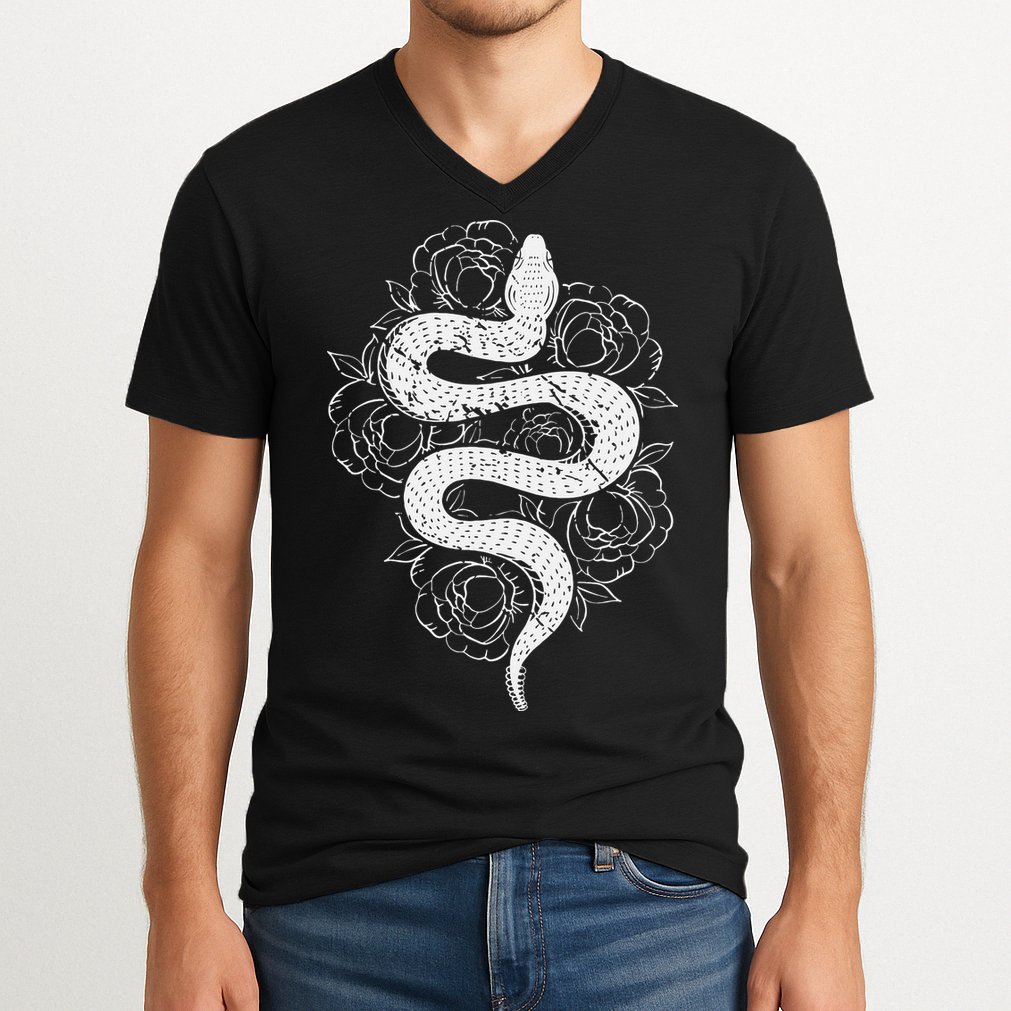 Reptile Snake Whisperer Rose Flower Snake V-Neck T-Shirt