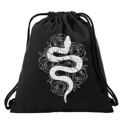 Reptile Snake Whisperer Rose Flower Snake Drawstring Bag
