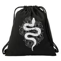 Reptile Snake Whisperer Rose Flower Snake Drawstring Bag