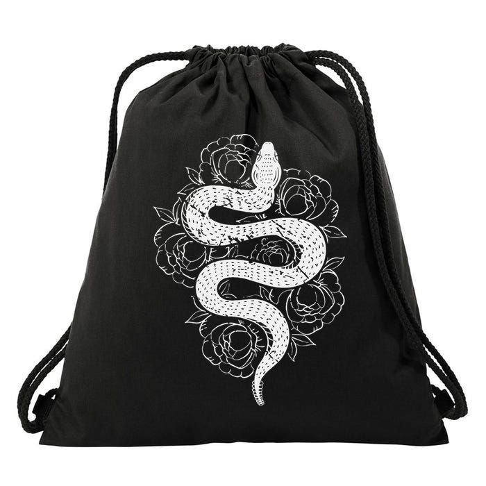 Reptile Snake Whisperer Rose Flower Snake Drawstring Bag