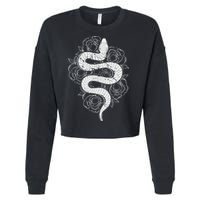 Reptile Snake Whisperer Rose Flower Snake Cropped Pullover Crew