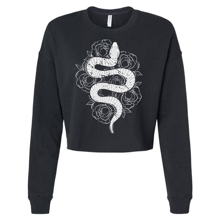 Reptile Snake Whisperer Rose Flower Snake Cropped Pullover Crew