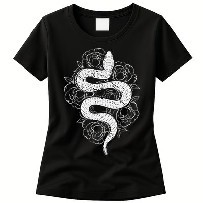 Reptile Snake Whisperer Rose Flower Snake Womens T-Shirt