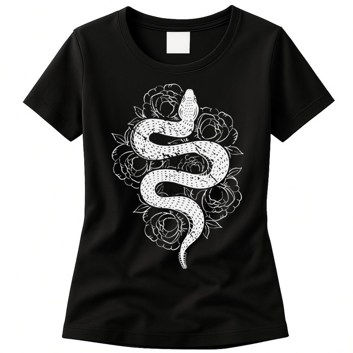 Reptile Snake Whisperer Rose Flower Snake Womens T-Shirt