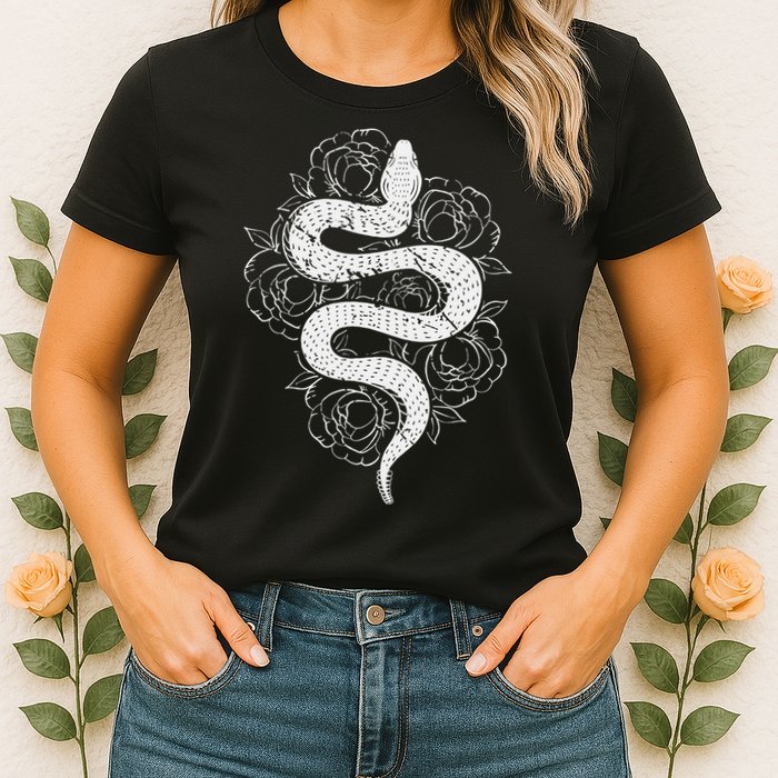 Reptile Snake Whisperer Rose Flower Snake Womens T-Shirt