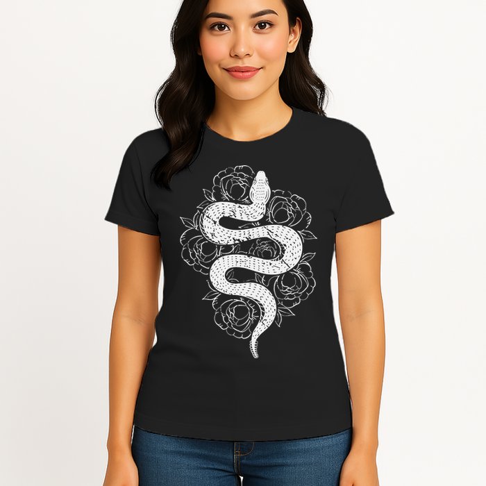 Reptile Snake Whisperer Rose Flower Snake Womens T-Shirt