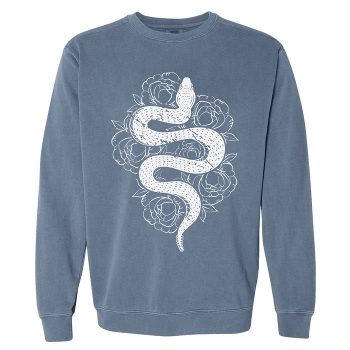 Reptile Snake Whisperer Rose Flower Snake Garment-Dyed Sweatshirt